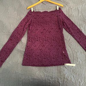 NWT Purple Lace Stretch Top from PattyBoutik, Lace Overlay Long Sleeve